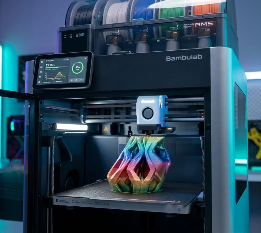 3D-Drucker bei der Fertigung eines mehrfarbigen Objekts